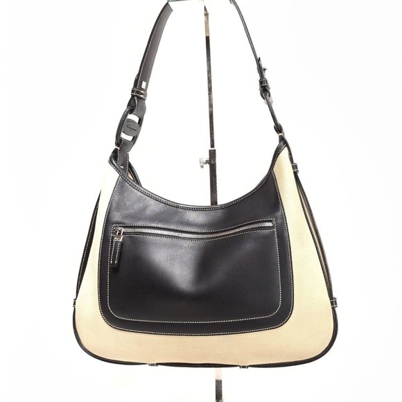 Salvatore Ferragamo Handbags - FERRAGAMO Canvas Cloth Shoulder Bag - Black / Tan